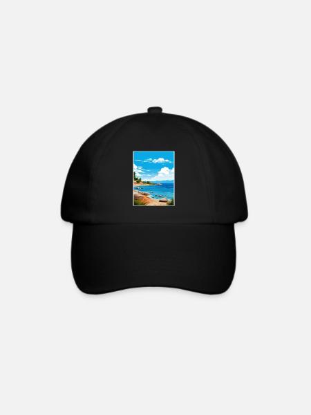 Thassos Griechenland Dekoration Vintage Reiseposter - Baseballkappe - Schwarz/Schwarz