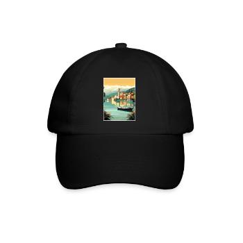 Comer See Italien Dekoration Vintage Reiseposter - Baseballkappe - Schwarz/Schwarz - Vorne