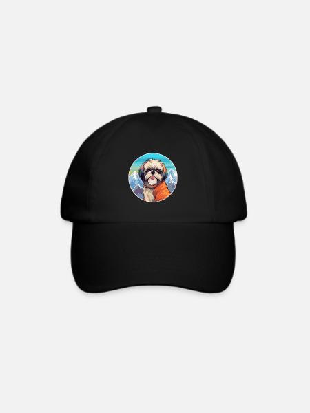 Shih Tzu Hunderasse Cartoon Kawaii Aquarell - Baseballkappe - Schwarz/Schwarz