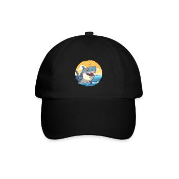 Hai Lustige Karikatur Kawaii Strand Illustration - Baseballkappe - Schwarz/Schwarz - Vorne