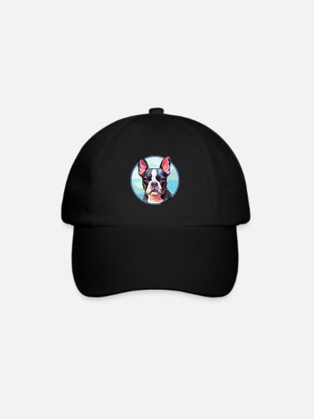 Boston Terrier Hund Bunte Karikatur - Baseballkappe - Schwarz/Schwarz