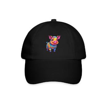Schwein buntes Aquarell Cartoon Kawaii Tier - Baseballkappe - Schwarz/Schwarz - Vorne