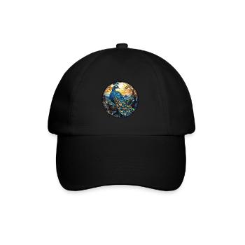 Pfau Buntes Aquarell Tier Illustration - Baseballkappe - Schwarz/Schwarz - Vorne