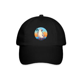 Taube Lustige Karikatur Kawaii Strand Illustration - Baseballkappe - Schwarz/Schwarz - Vorne