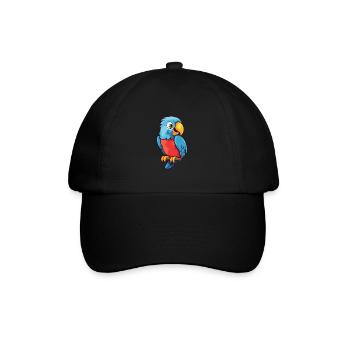 Papageien-Karikatur-Kawaii-Aquarell-Illustration - Baseballkappe - Schwarz/Schwarz - Vorne