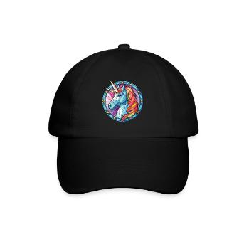 Einhorn-Bunte Aquarell-Tierillustration - Baseballkappe - Schwarz/Schwarz - Vorne