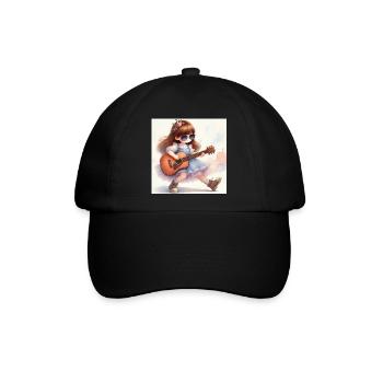Prinzessin mit Gitarre und Sonnenbrille - Baseballkappe - Schwarz/Schwarz - Vorne