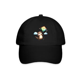 Comic Otter Drachen Steigen Herbst Wind  - Baseballkappe - Schwarz/Schwarz - Vorne