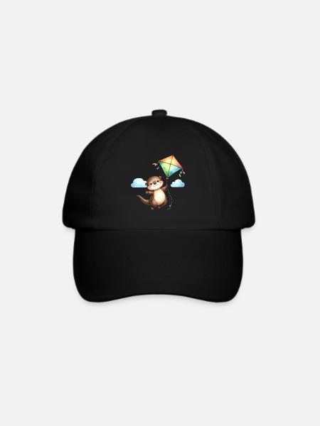 Comic Otter Drachen Steigen Herbst Wind - Baseballkappe - Schwarz/Schwarz