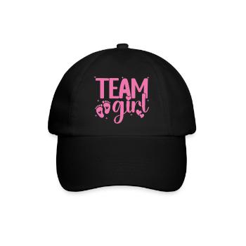 Team Girl Pink Heart Tiny Footprints Geschlechterenthüllung - Baseballkappe - Schwarz/Schwarz - Vorne