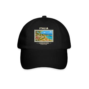Italien Cannigione Camping Vintage Reisemarke - Baseballkappe - Schwarz/Schwarz - Vorne