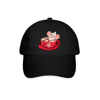 Fröhliche Maus sitzt in einer Tasse heißem Kakao - Baseballkappe - Schwarz/Schwarz - Vorne