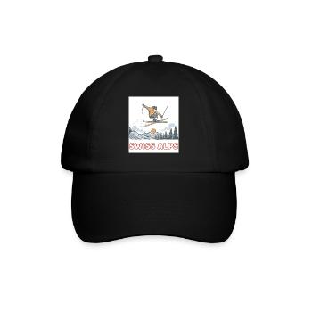 Schweizer Alpen Sprung-Skier - Baseballkappe - Schwarz/Schwarz - Vorne
