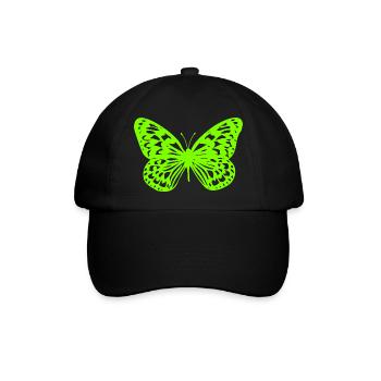 Neongrüner Schmetterling-Umriss - Baseballkappe - Schwarz/Schwarz - Vorne