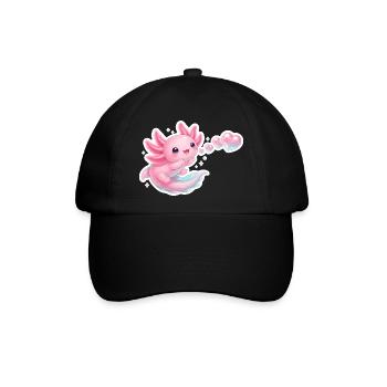Kawaii Axolotl Herzen Seifenblasen Rosa T-Shirt - Baseballkappe - Schwarz/Schwarz - Vorne