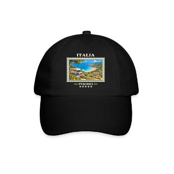 Italien Peschici Camping Vintage Reisemarke - Baseballkappe - Schwarz/Schwarz - Vorne