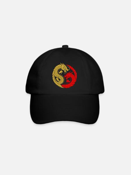 Yin-Yang-Chinesische Drachen-Silhouette - Baseballkappe - Schwarz/Schwarz
