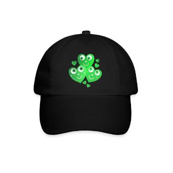 niedliche grüne Herzchen mit Lächeln  - Baseballkappe - Schwarz/Schwarz - Vorne