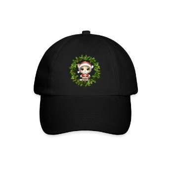 Kuschelkatze im Weihnachtskranz - Baseballkappe - Schwarz/Schwarz - Vorne