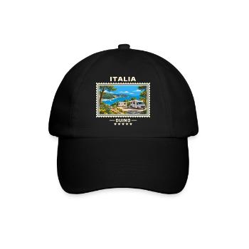 Italien Duino Camping Vintage Reisemarke - Baseballkappe - Schwarz/Schwarz - Vorne