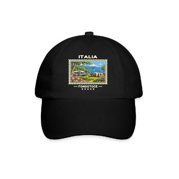 Italien Fondotoce Camping Vintage Reisemarke - Baseballkappe - Schwarz/Schwarz - Vorne