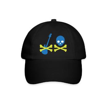 Pirat mit Bass und Totenkopf - Baseballkappe - Schwarz/Schwarz - Vorne