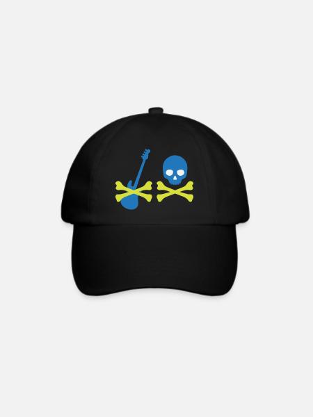 Pirat mit Bass und Totenkopf - Baseballkappe - Schwarz/Schwarz