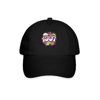 1997 30-jähriges Jubiläum Vintage Woman Flowers - Baseballkappe - Schwarz/Schwarz - Vorne
