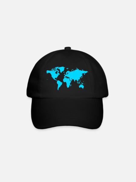 Weltkarte Neon Blau - Baseballkappe - Schwarz/Schwarz