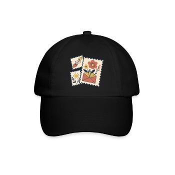 Blumenbriefmarken - Baseballkappe - Schwarz/Schwarz - Vorne