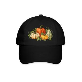 Herbst Kürbis mit vier Kürbissen botanischer Stil  - Baseballkappe - Schwarz/Schwarz - Vorne