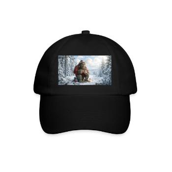 Winter Yeti am Feuer im Schneeland - Baseballkappe - Schwarz/Schwarz - Vorne