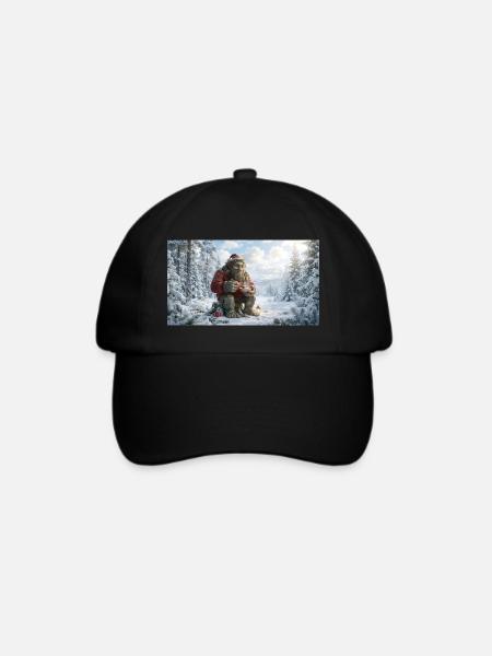 Winter Yeti am Feuer im Schneeland - Baseballkappe - Schwarz/Schwarz