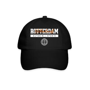 Rotterdam Niederlande Koordinaten Reise Souvenir - Baseballkappe - Schwarz/Schwarz - Vorne