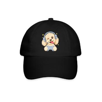 Gaming Goldendoodle mit Headset und Controller - Baseballkappe - Schwarz/Schwarz - Vorne