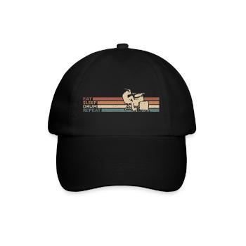 Eat Sleep Drum Repeat Schlagzeuger Am Schlagzeug - Baseballkappe - Schwarz/Schwarz - Vorne