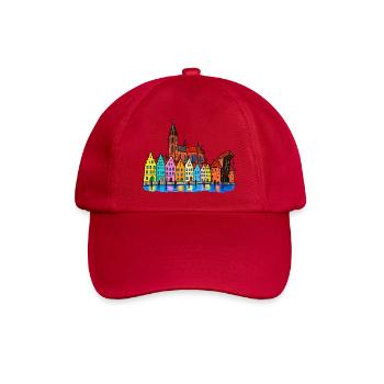 Danzig Skyline – Bunte Hafenstadt im Wachsmalstil - Baseballkappe - klassisch Rot - Vorne
