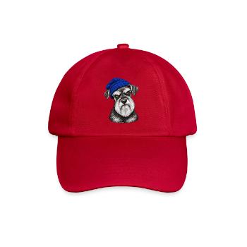 Hund mit blauem Strickhut - Baseballkappe - klassisch Rot - Vorne