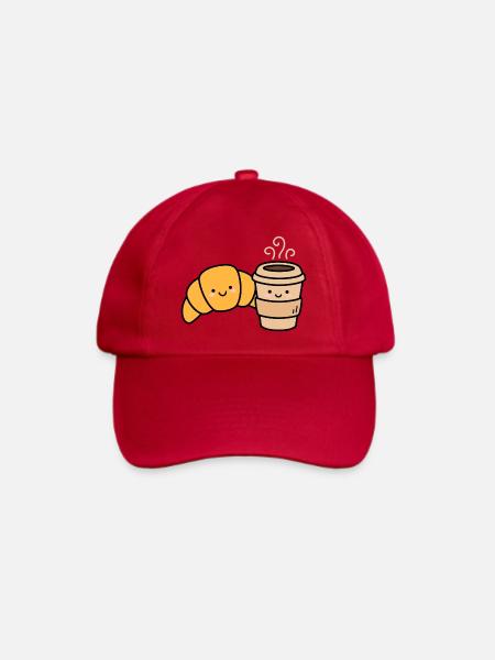 Kawaii Croissant Kaffee-Duo - Baseballkappe - klassisch Rot