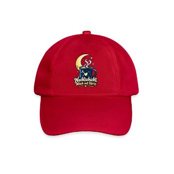 Nachtschicht Shirt mit Mond - Spruch Nachtschicht - Baseballkappe - klassisch Rot - Vorne