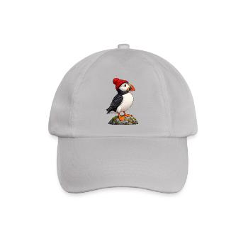 Papageitaucher mit roter Bobble-Mütze - Baseballkappe - Grau - Vorne