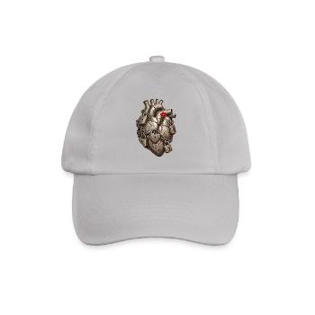 Herz aus angekettetem Stahl und roter Blume – Liebe - Baseballkappe - Grau - Vorne