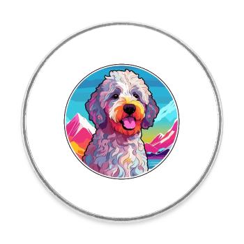 Spanischer Wasserhund Rasse Cartoon Kawaii Aquarell - Runder Kühlschrankmagnet - Weiß - Vorne