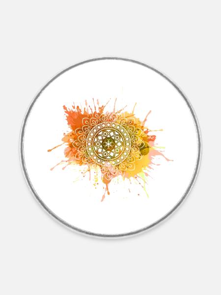 Mandala - Orange - Runder Kühlschrankmagnet - Weiß