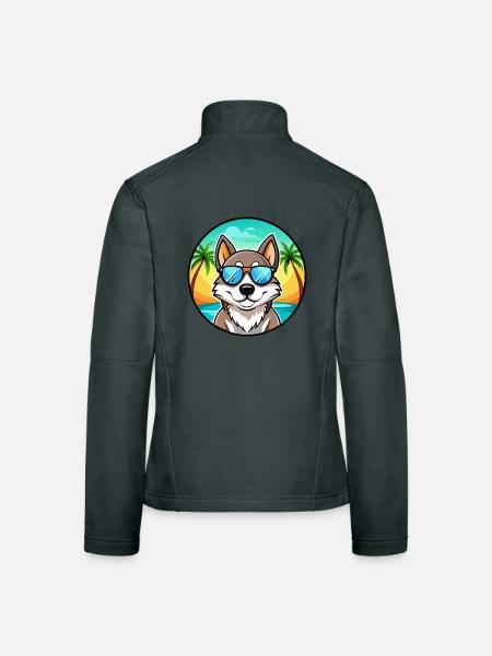 Russo Europäische Laika Hunderasse Cartoon Sonnenbrille - Frauen Softshelljacke - Dunkelgrau - Hinten