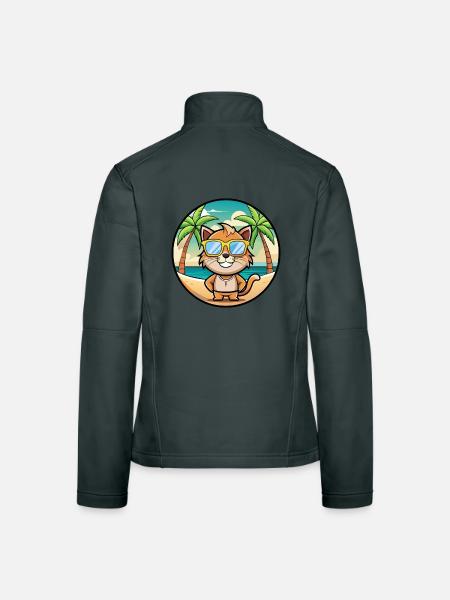 Pixie Bob Katzenrasse Cartoon Sonnenbrille Strand - Frauen Softshelljacke - Dunkelgrau - Hinten