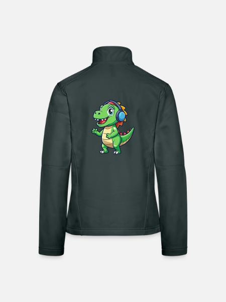 Dinosaur Funny Cartoon Character Headphone Music - Women's Softshell Jacket - mouse grey - Back