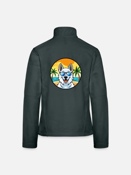 Berger Blanc Suisse Dog Breed Cartoon Sunglasses - Women's Softshell Jacket - mouse grey - Back