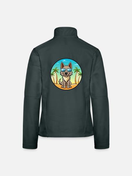 Berger Picard Hunderasse Cartoon Sonnenbrille Strand - Frauen Softshelljacke - Dunkelgrau - Hinten