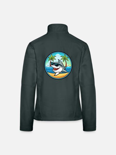 Hai Lustige Cartoon Sommer Strand Sonnenbrille Cool - Frauen Softshelljacke - Dunkelgrau - Hinten